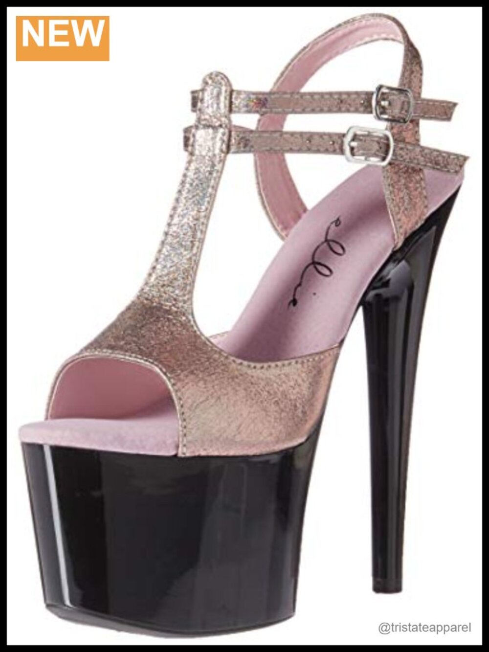 Metallic Platform Sandal with Ankle Strap & Stiletto Heel